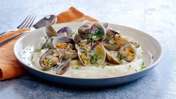 Steamer Clams on Creamy Mashed Potatoes