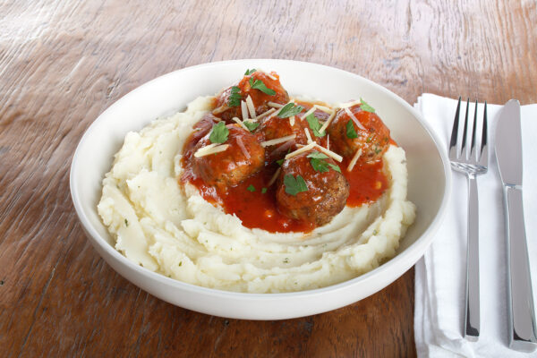 Italian Meatballs over Mashed Potatoes